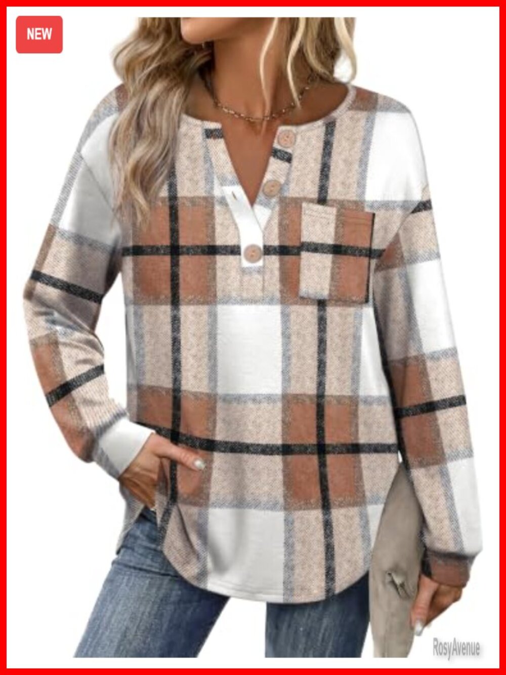 OFEEFAN Womens Long Sleeve Tunic Top Henley Button V Neck